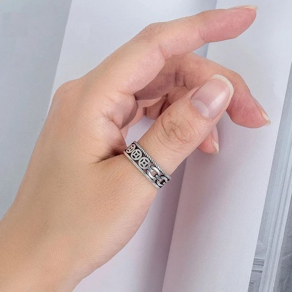925 Sterling Silver Retro Adjustable Ring Gift - Picture 4 of 4